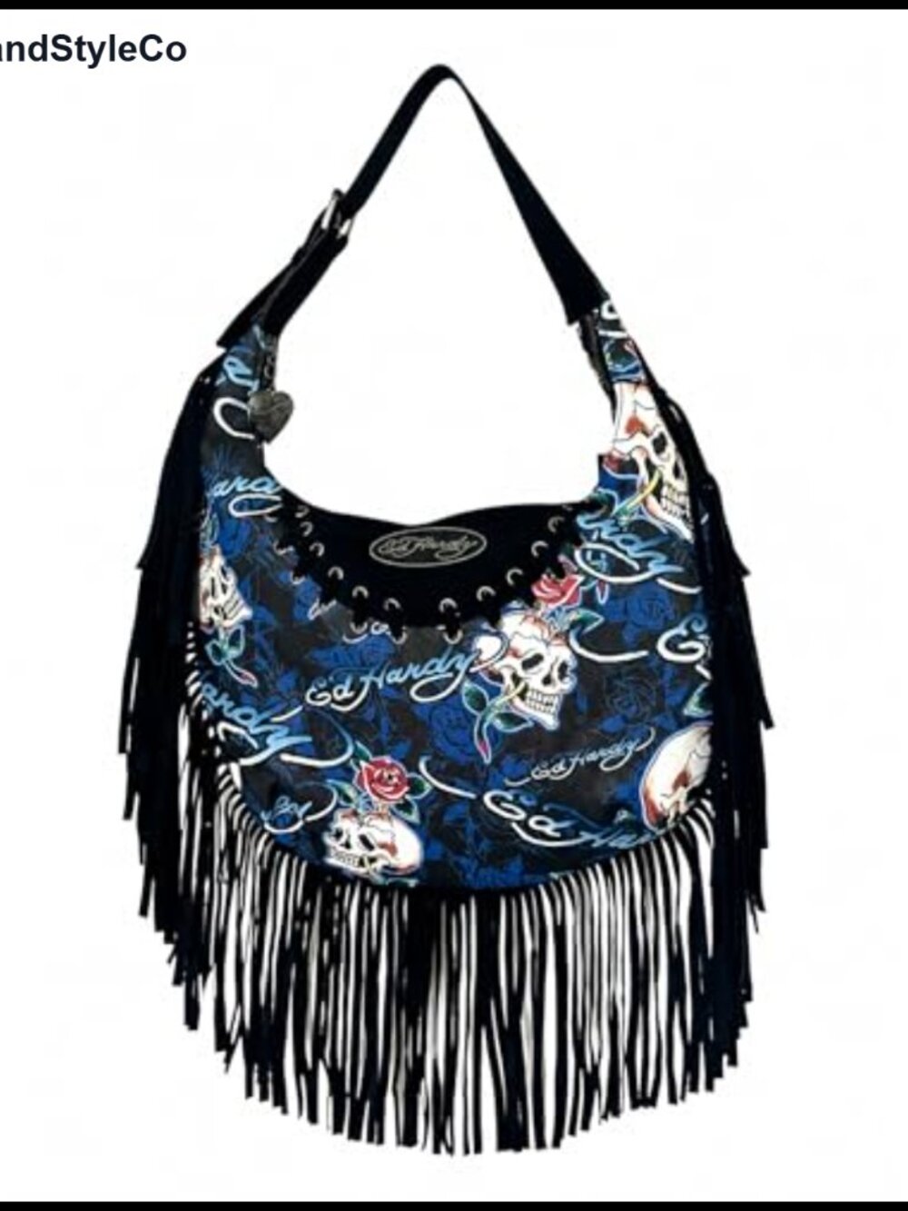 Hobo Shoulder Bag Studded Lace Tassel Fringe 14.5 x 10 Inches